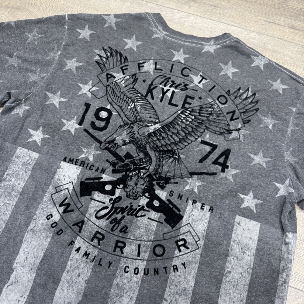 Affliction Chris Kyle American Sniper T Shirt Men's Sz XXL Gray USA Flag Patriot